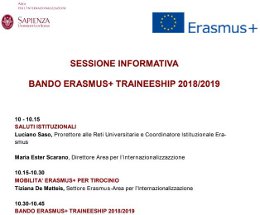 Evento informativo: Bando Erasmus+Traineeship 2018/2019
