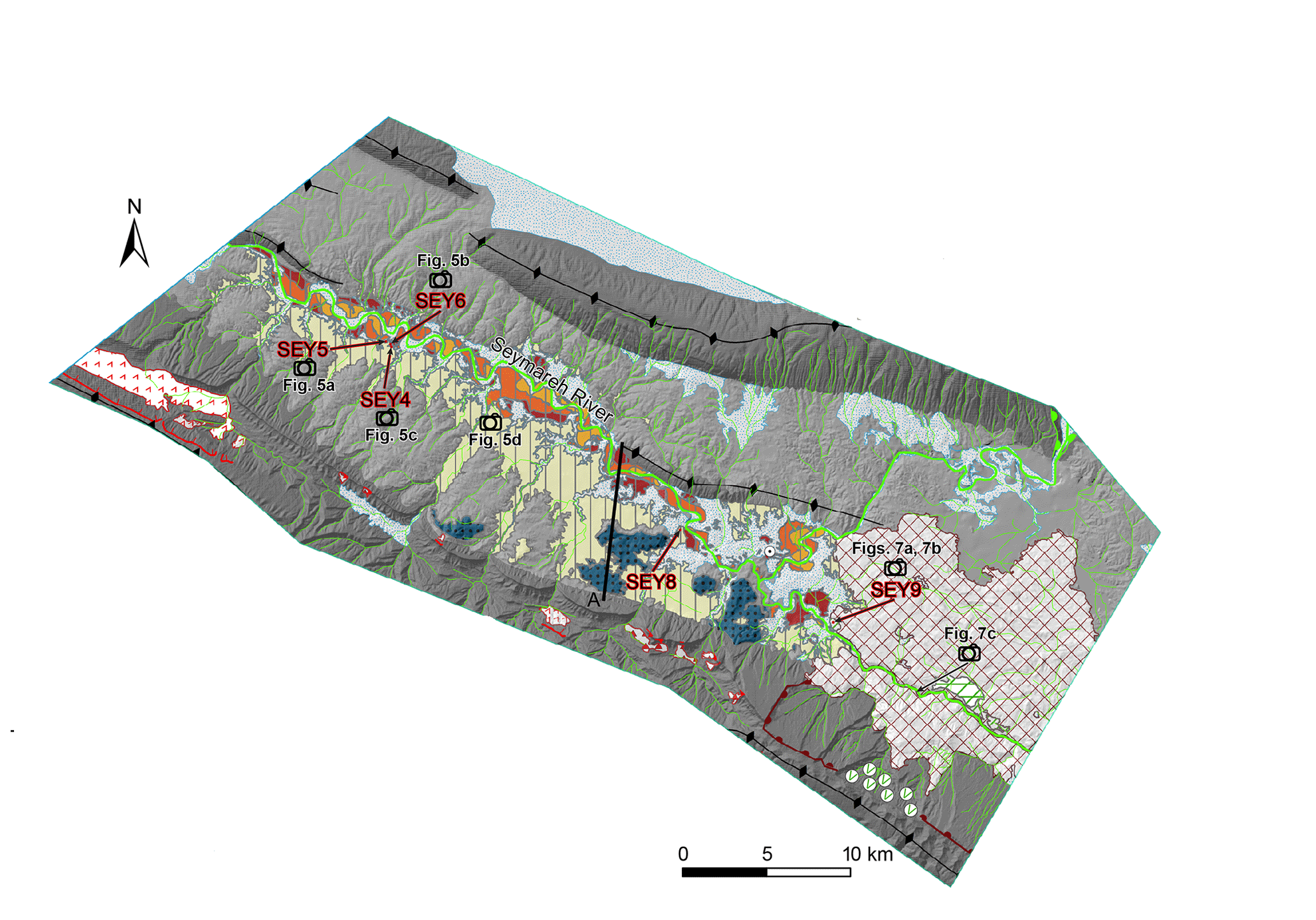 Geomorphological map of a sector of Zagros Mts., Iran (modified after Delchiaro et al., 2019, https://doi.org/10.5194/esurf-7-929-2019)