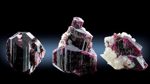 Crystals of Mn-bearing purplish-red tourmaline from Madagascar, up to 4 cm in size (photo by Federico Picciani)