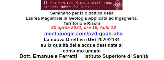 Seminario del dott. Emanuele Ferretti, ISS -  20 aprile 2021, ore 16.00