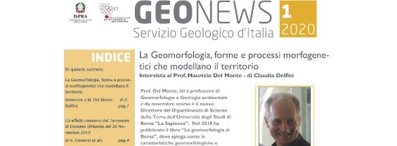 GeoNews, la newsletter del Servizio Geologico d'Italia, nel primo numero 2020 troviamo un'intervista al Direttore del DST M. Del Monte