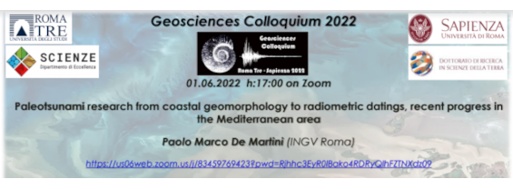 Seminario di Paolo Marco De Martini (INGV Roma), nell'ambito dei Geosciences Colloquium 2022 - Mercoledì 1 giugno 2022, alle ore 17.00 su Zoom