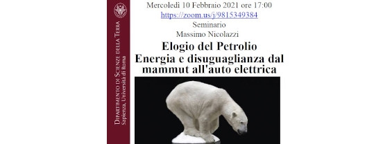 Seminario del dott. Massimo Nicolazzi dal titolo:""Elogio del Petrolio - Energia e disuguaglianza dal mammut all'auto elettrica"